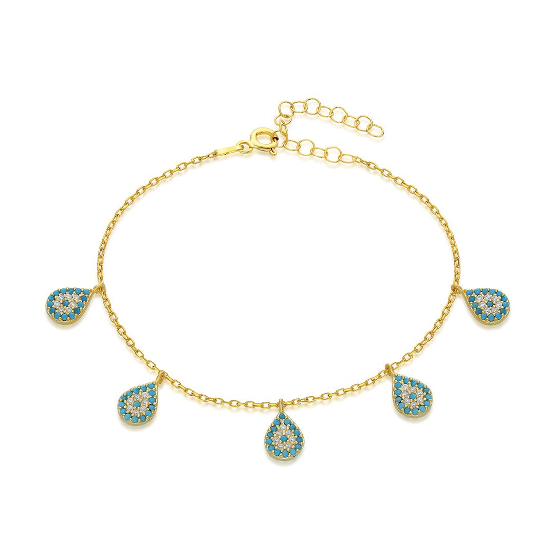 Renkli Taşlı Damla Bileklik - 925 GÜMÜŞ