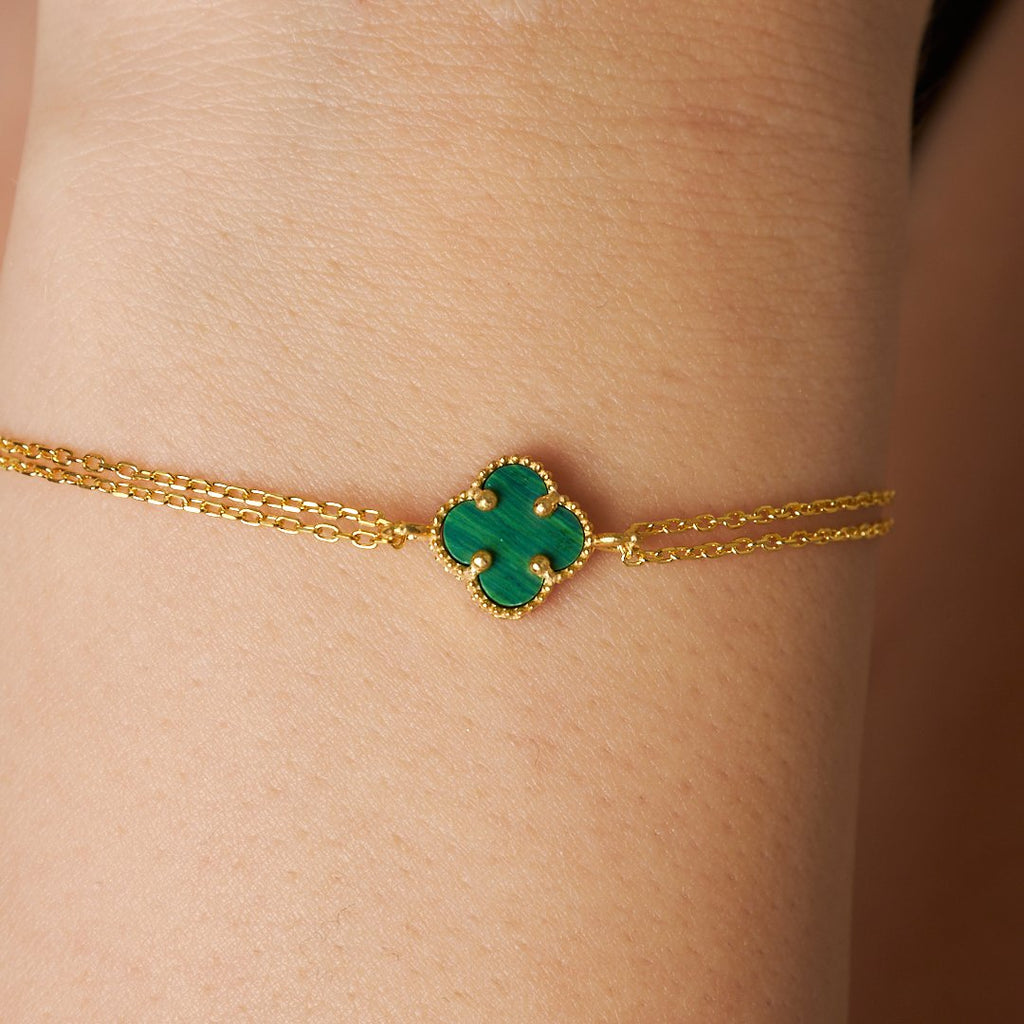 Yeşil Taşlı Yonca Yaprağı Bileklik - 925 GÜMÜŞ