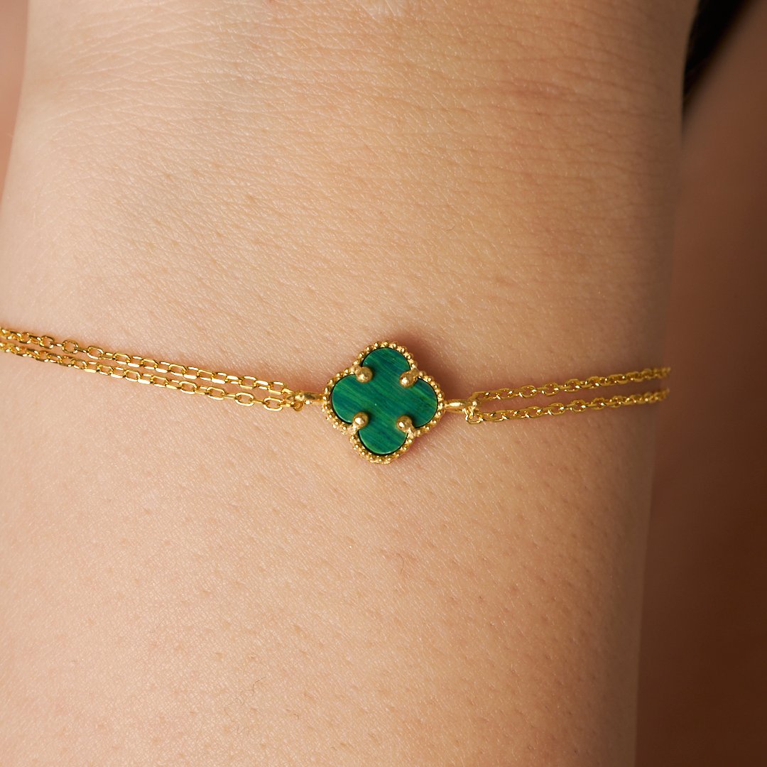 Yeşil Taşlı Yonca Yaprağı Bileklik - 925 GÜMÜŞ