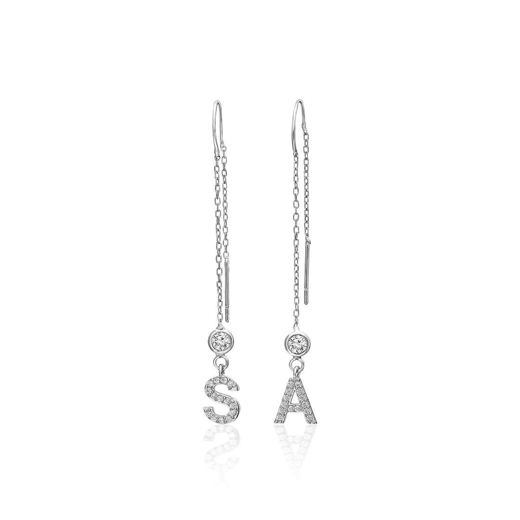 Zirkon Taşlı Sallantılı Harf Küpe - 925 GÜMÜŞ