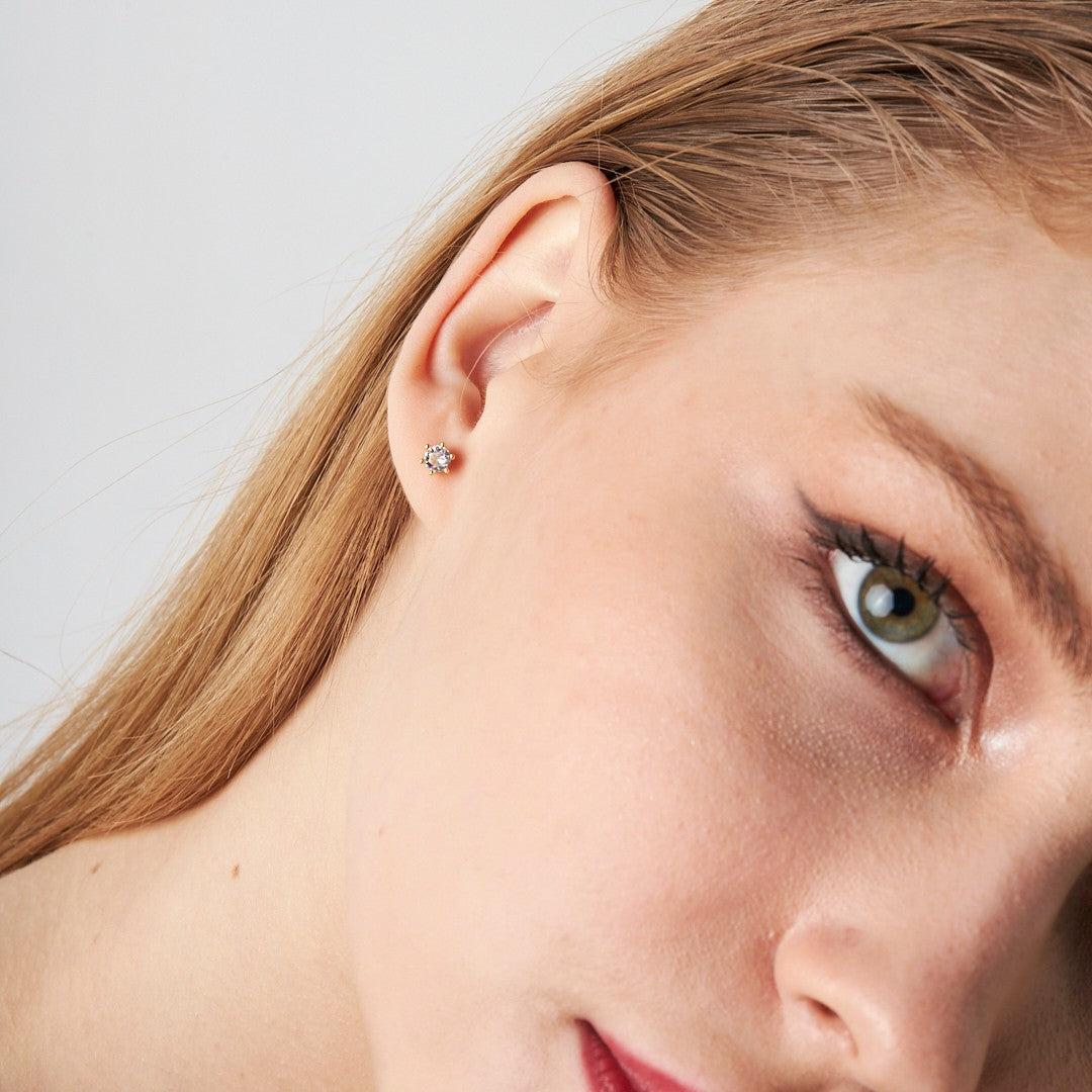 Klasik Tek Taş Piercing - 925 GÜMÜŞ