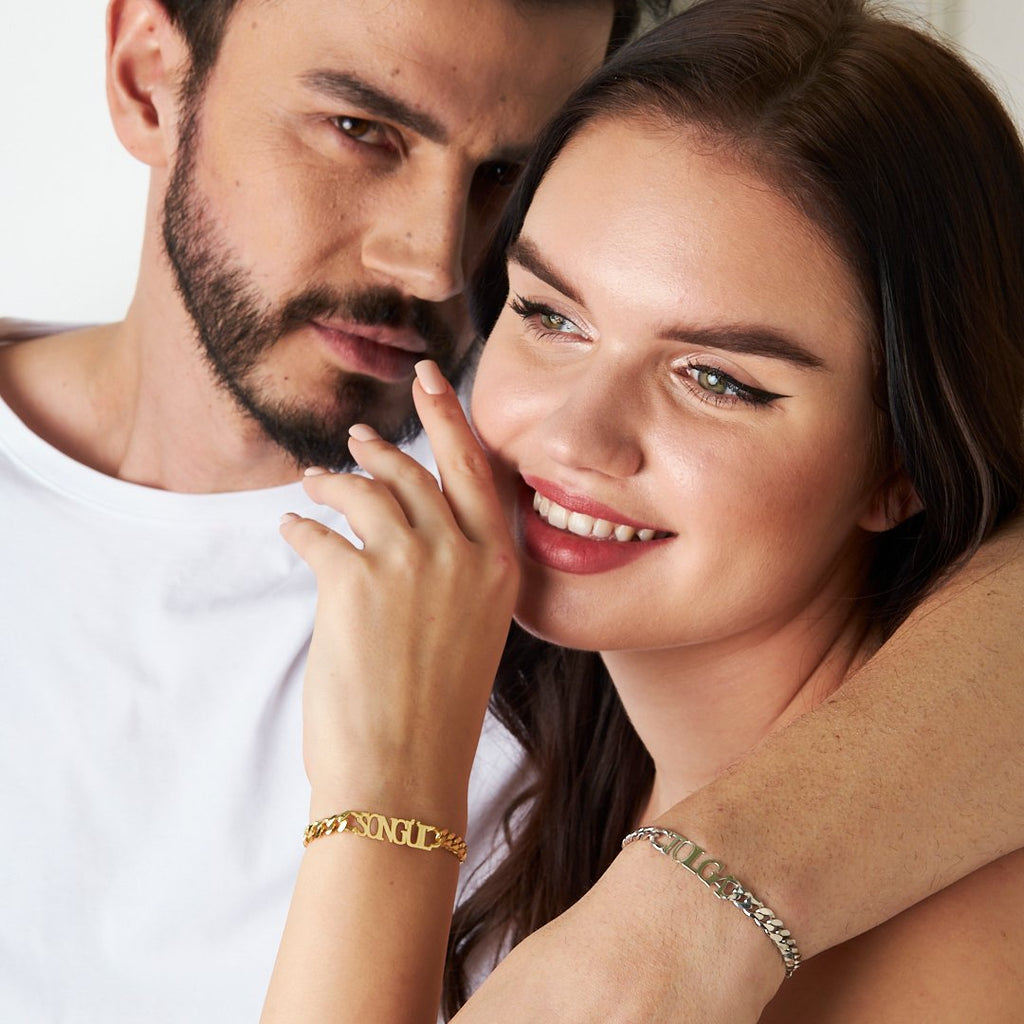 Küba Zincir İsimli Bileklik Seti - 925 GÜMÜŞ