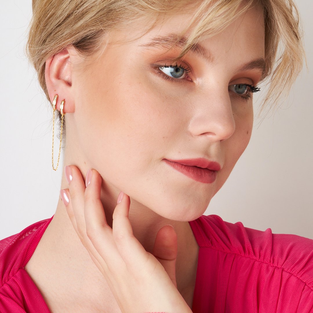 Taşlı Zincir Küpe - 925 GÜMÜŞ