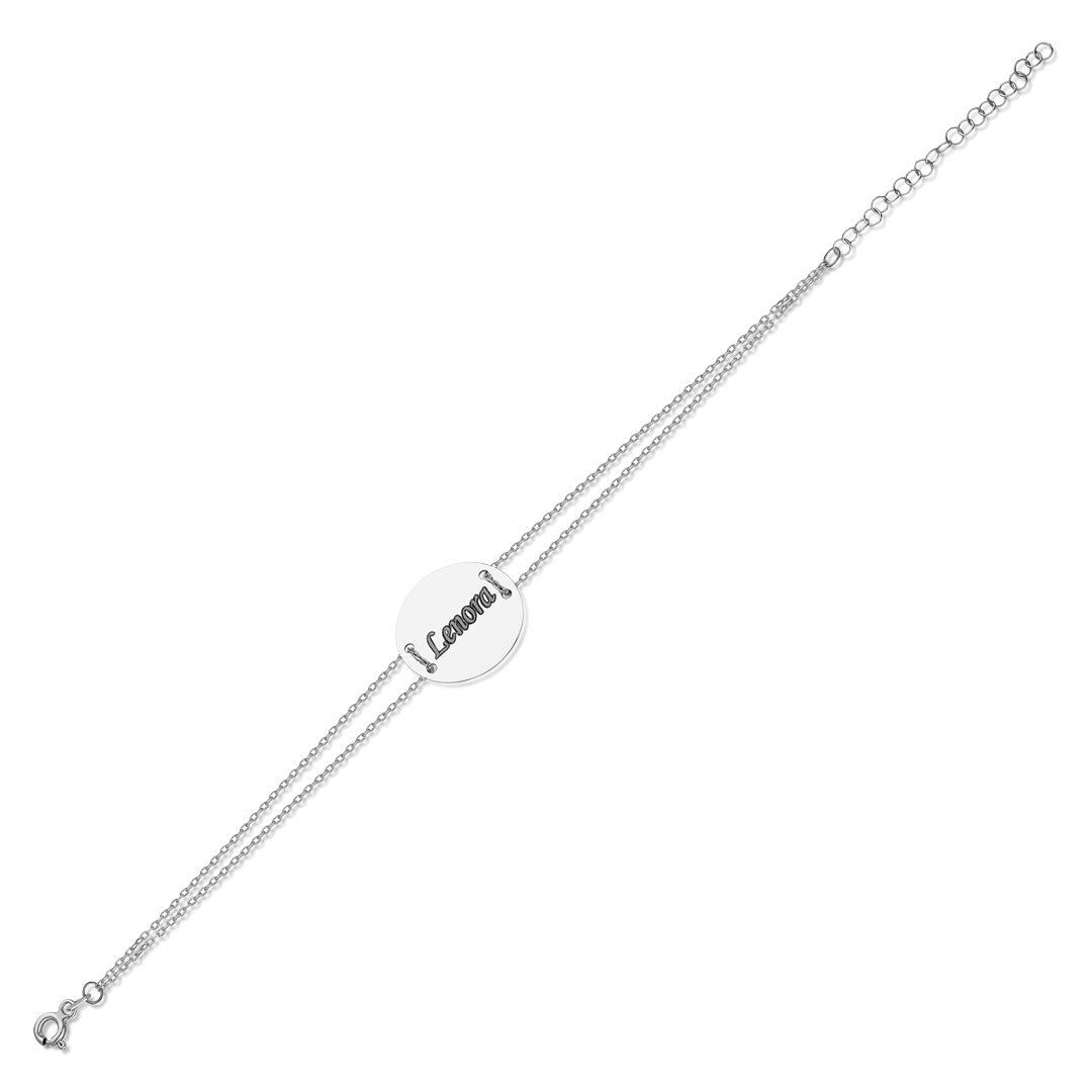 Yuvarlak Plaka İsimli Bileklik - 925 GÜMÜŞ