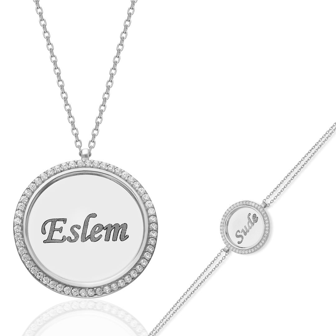 İsimli Taşlı Plaka Set - 925 GÜMÜŞ