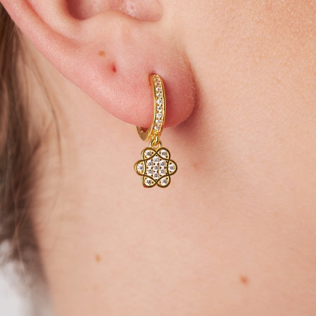 Taşlı Çiçek Küpeleri - 925 GÜMÜŞ