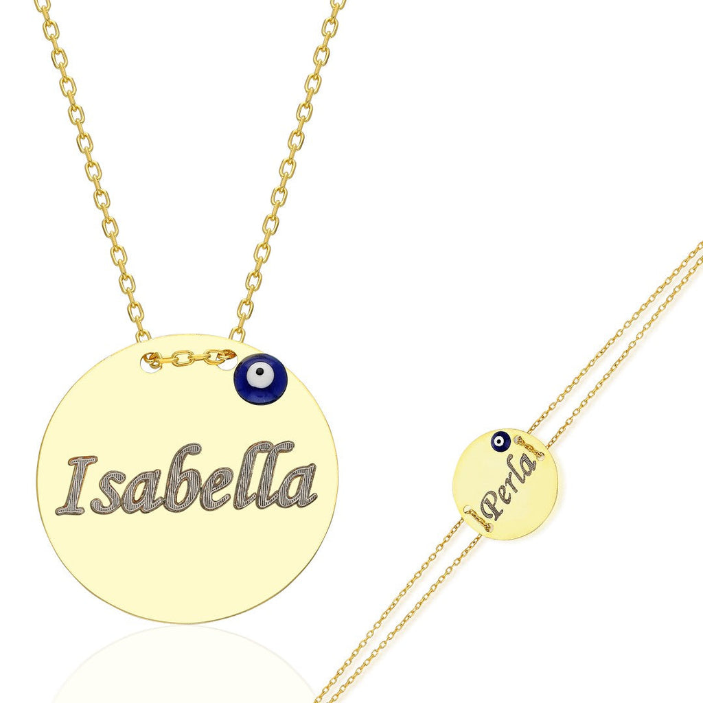 Nazar Plaka İsimli Zincir Seti - 925 GÜMÜŞ