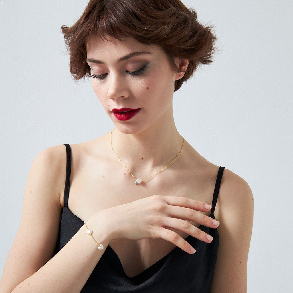 Nazar Beyaz Kalp Set - 925 GÜMÜŞ