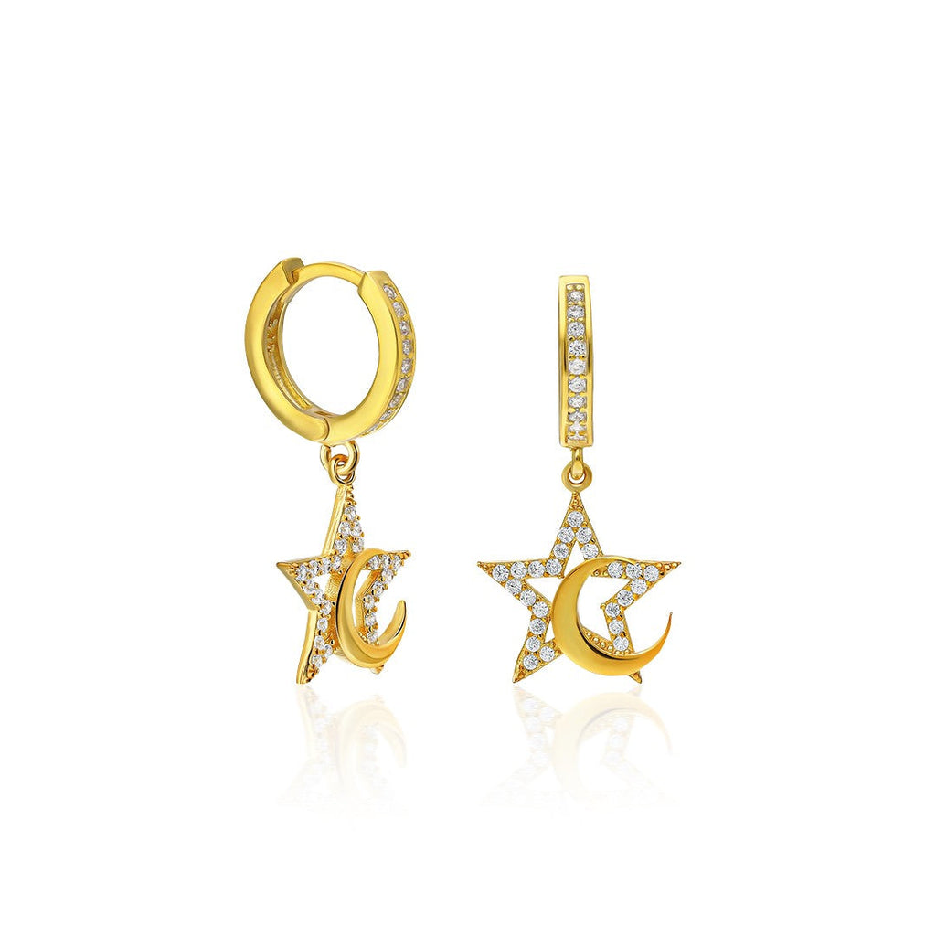 Hilal Ay Yıldız Taşlı Küpe - 925 GÜMÜŞ