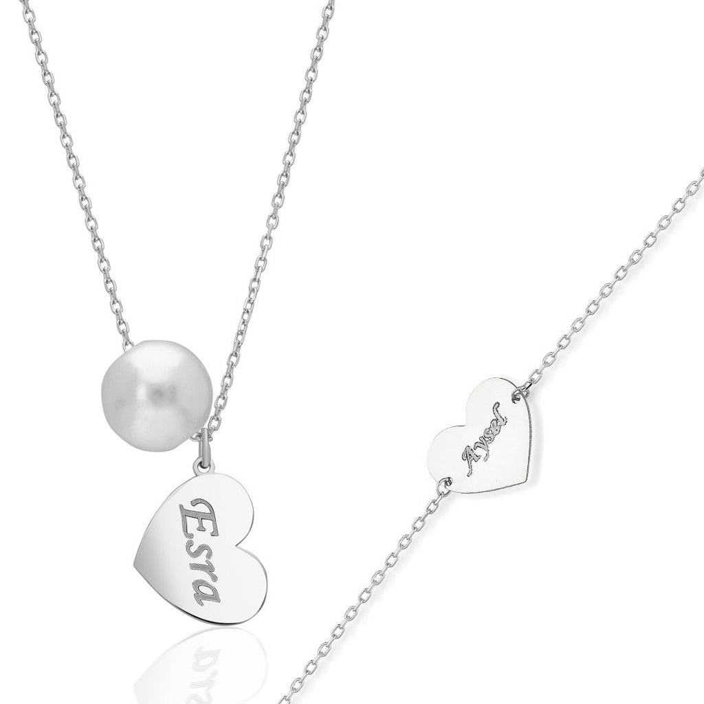 İsimli Tabela Kalp Seti - 925 GÜMÜŞ