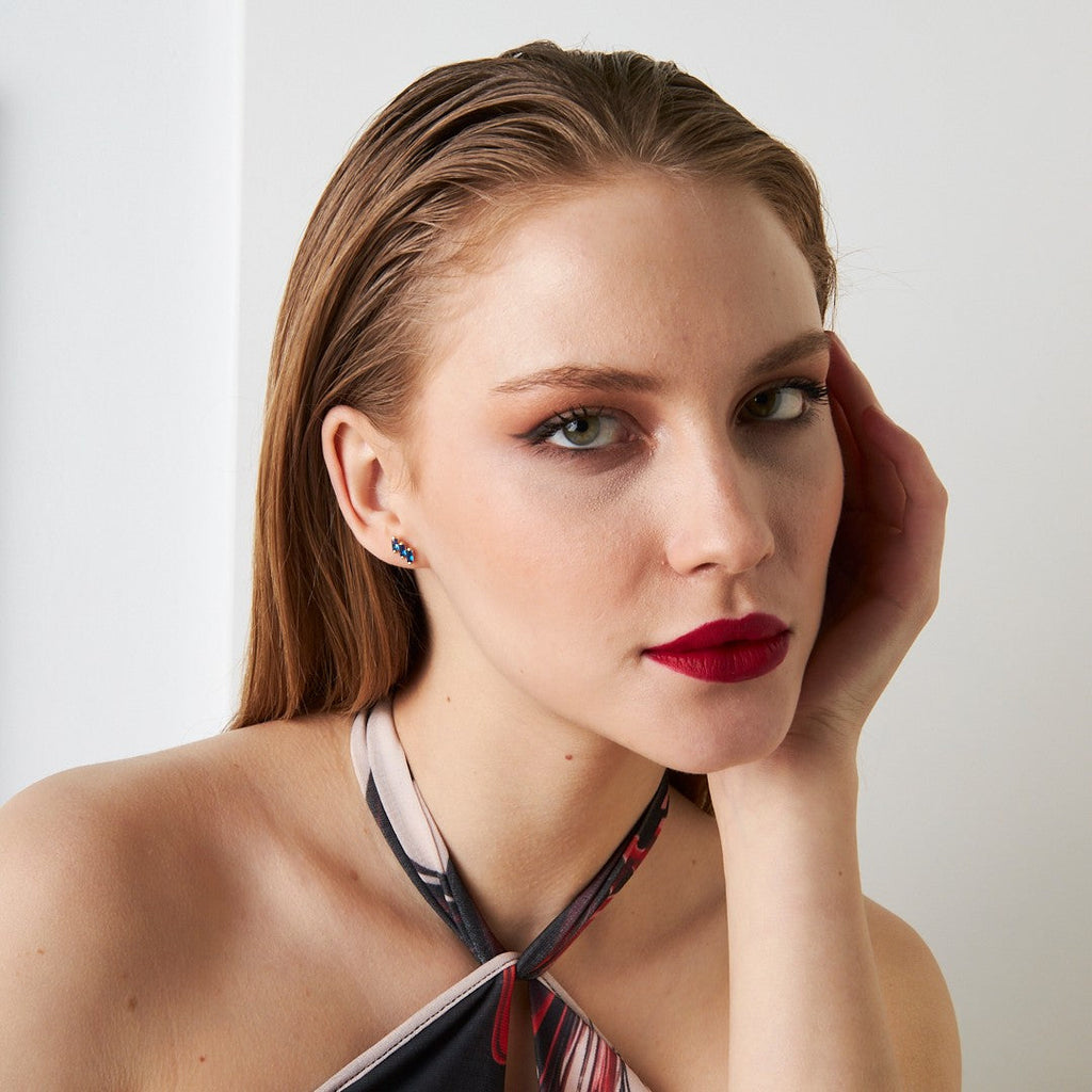 Mavi Taşlı Baget Piercing - 925 GÜMÜŞ