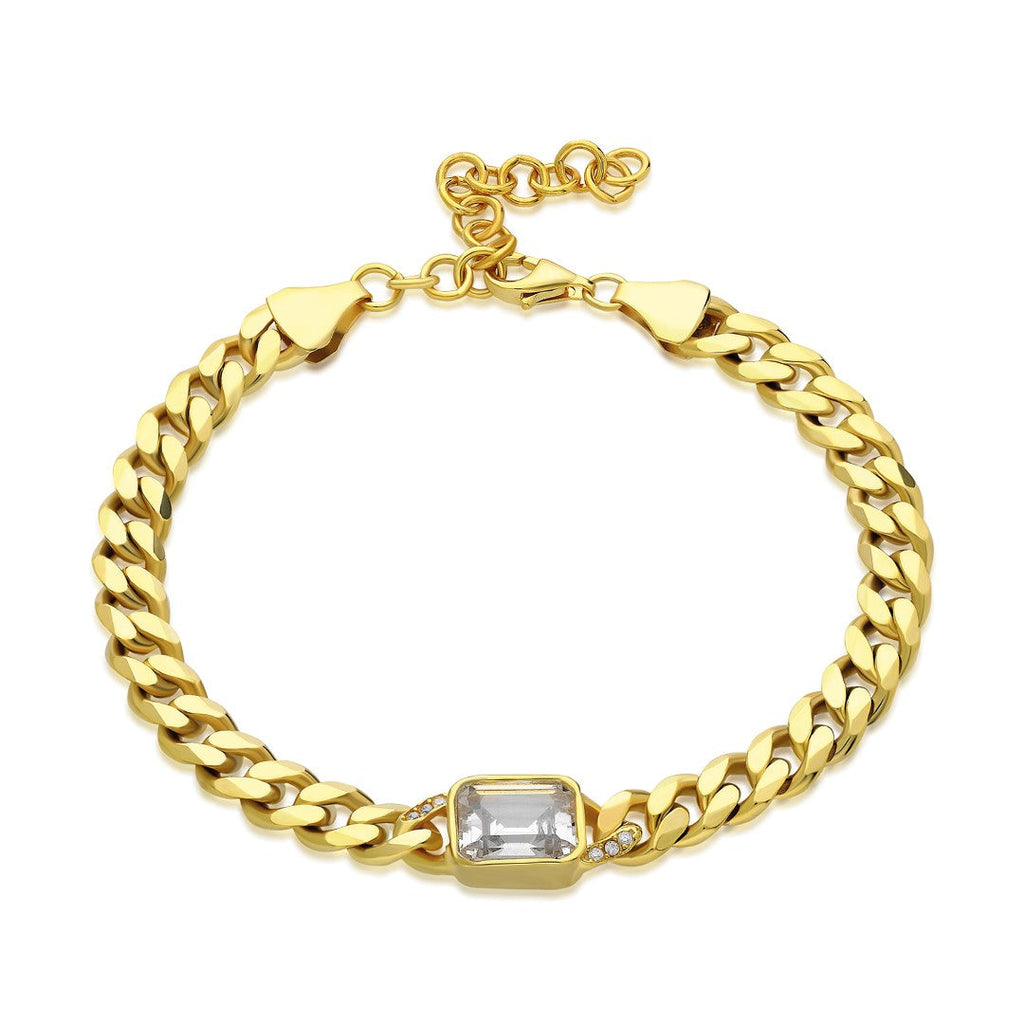 Baget Taşlı Zincir Bileklik - 925 GÜMÜŞ