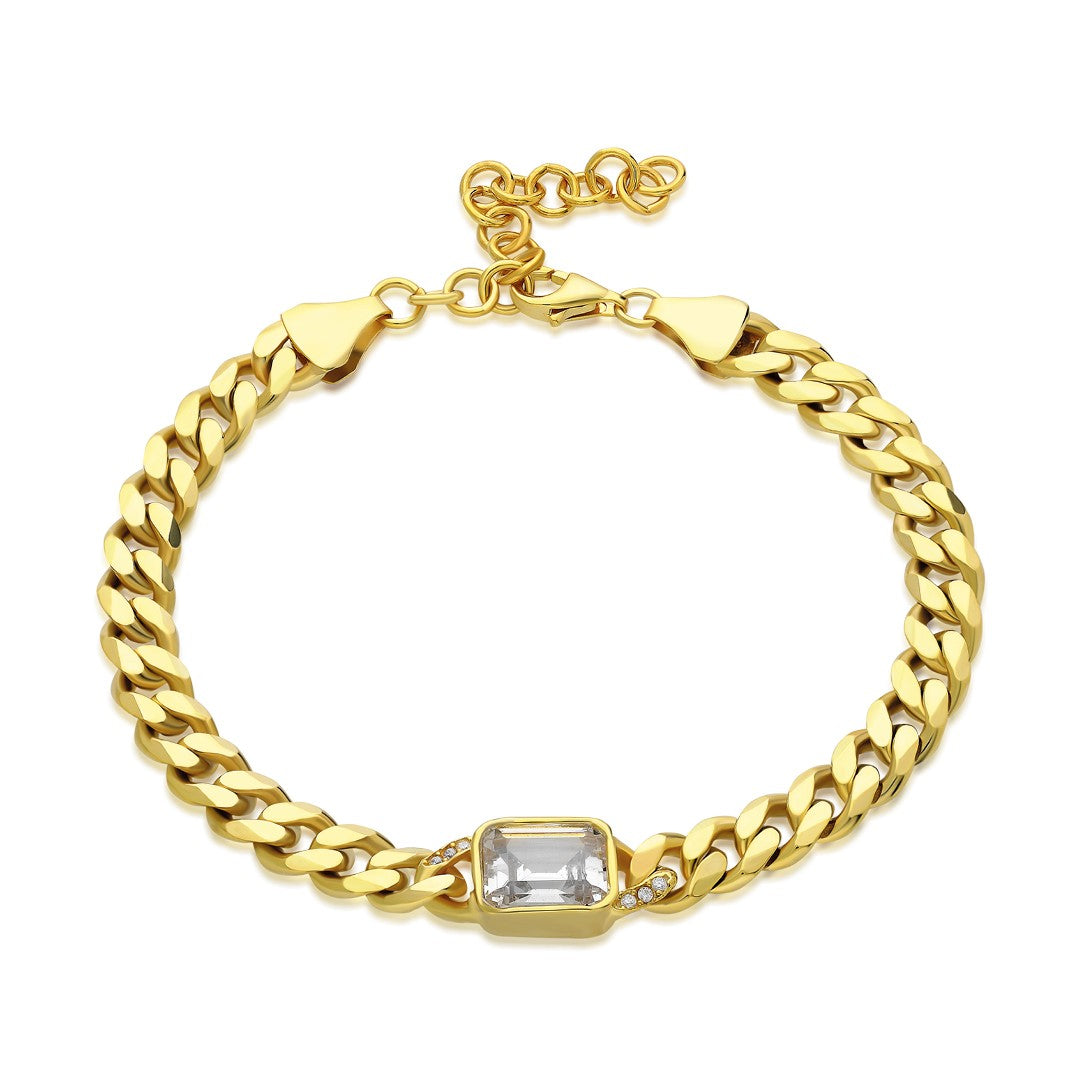 Baget Taşlı Zincir Bileklik - 925 GÜMÜŞ