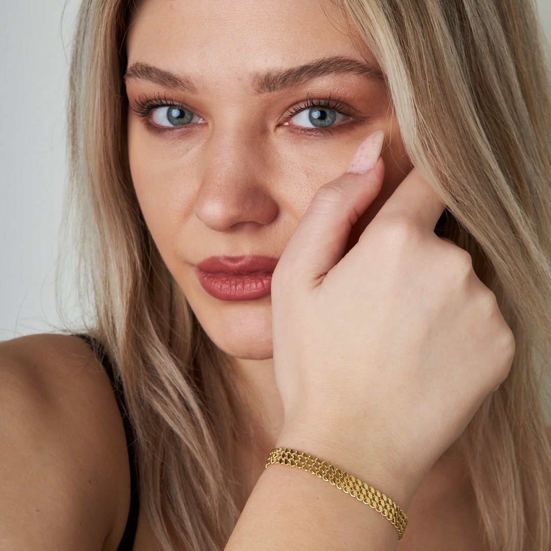 Üç Sıra Pullu Zincir Bileklik - 925 GÜMÜŞ