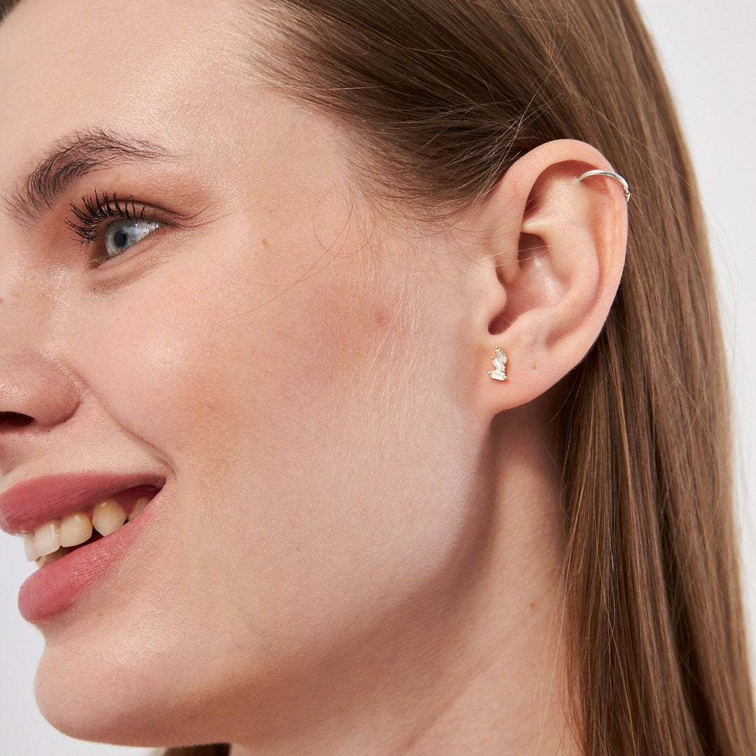 Üçlü Baget Taşlı Piercing - 925 GÜMÜŞ