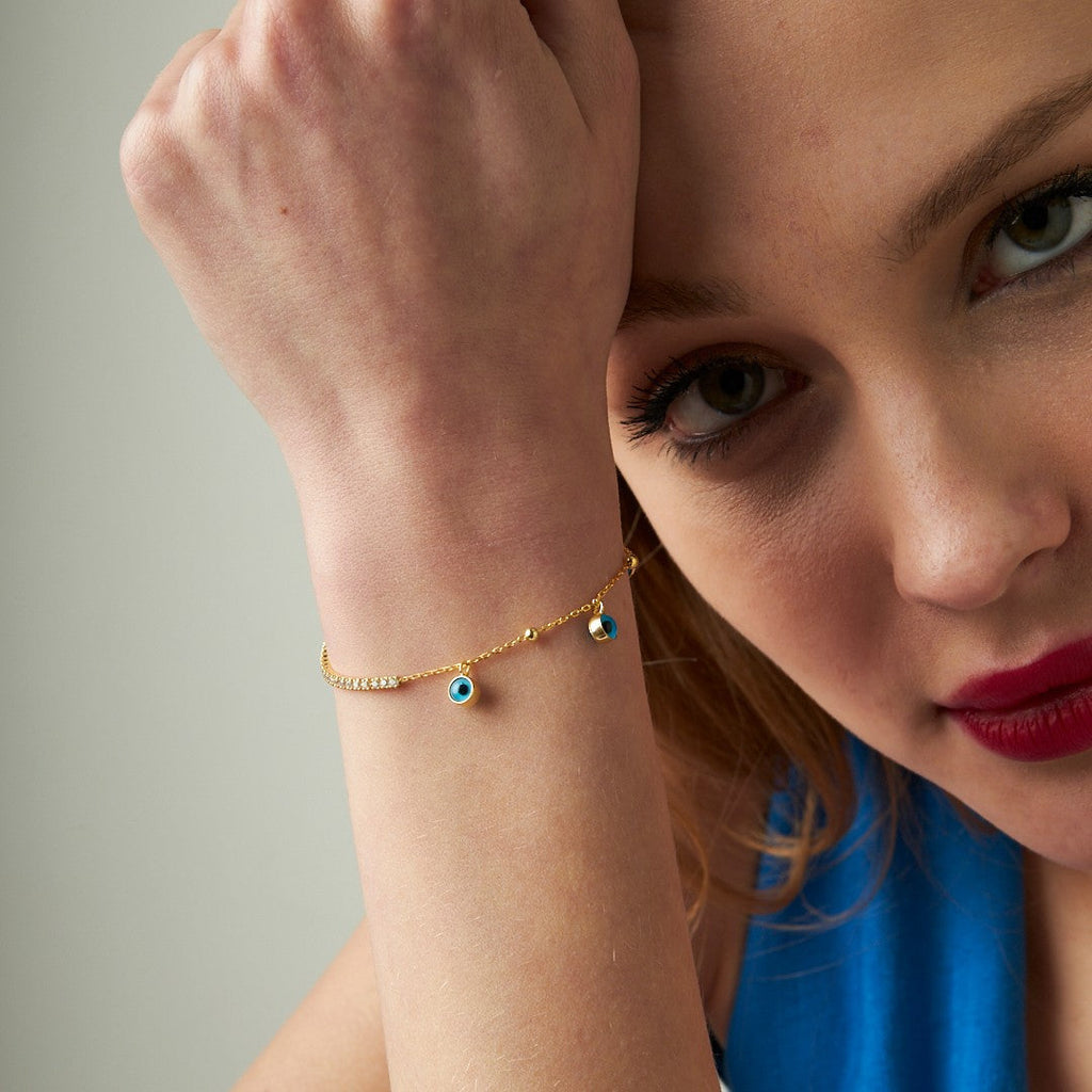 Üçlü Nazar Su Yolu Zincir Bileklik - 925 GÜMÜŞ