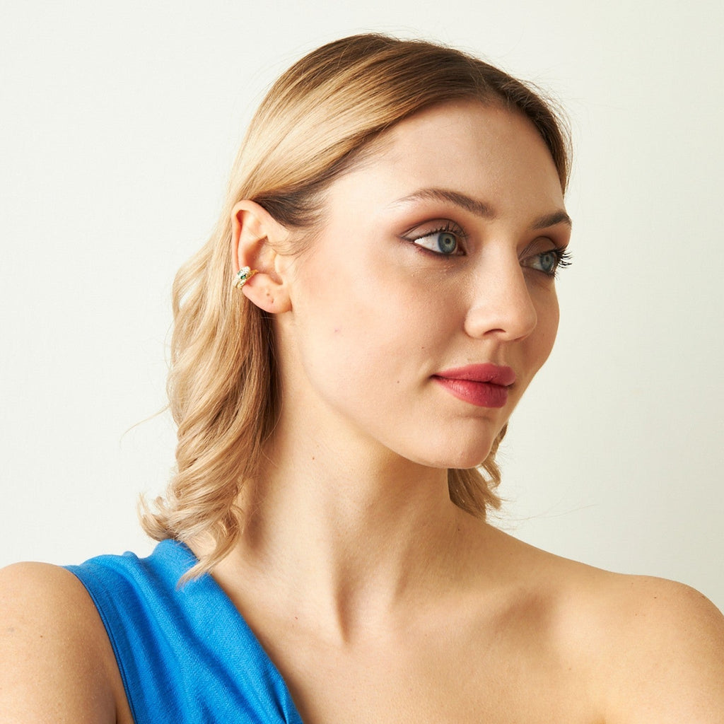 Yeşil Gözlü Yılan Kıkırdak Küpeleri - 925 GÜMÜŞ