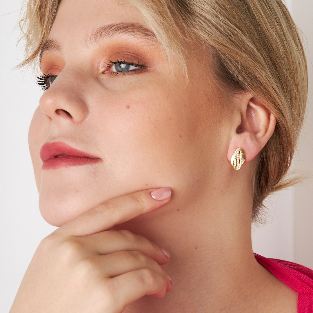 Üç Sıra Taşlı Küpe - 925 GÜMÜŞ