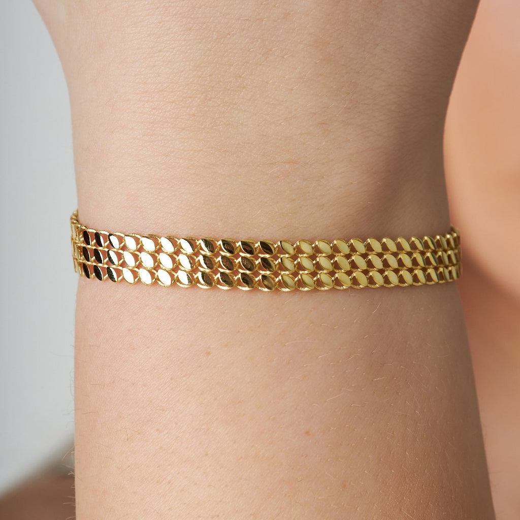 Üç Sıra Pullu Zincir Bileklik - 925 GÜMÜŞ