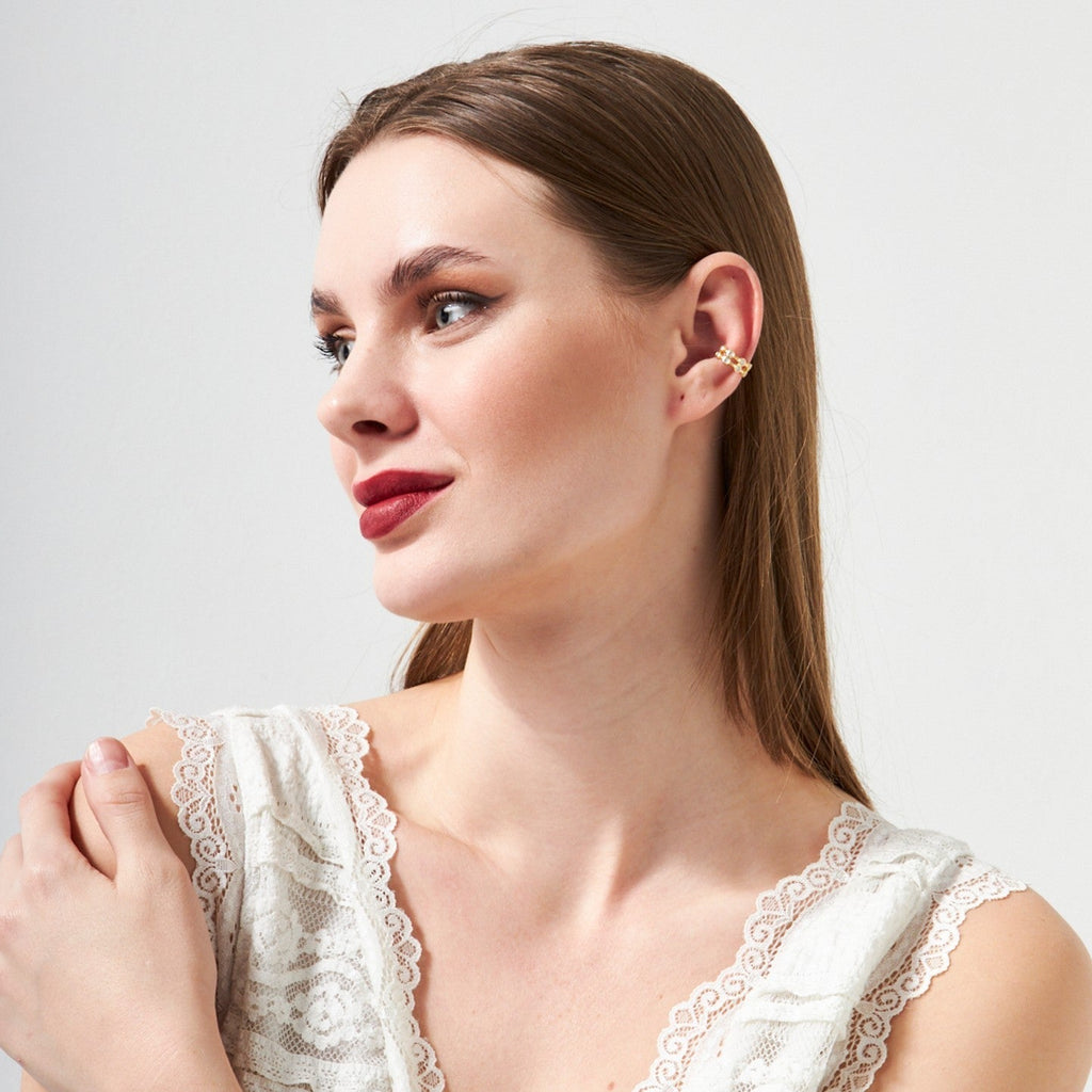 İki Sıra Taşlı Kıkırdak Küpe - 925 GÜMÜŞ