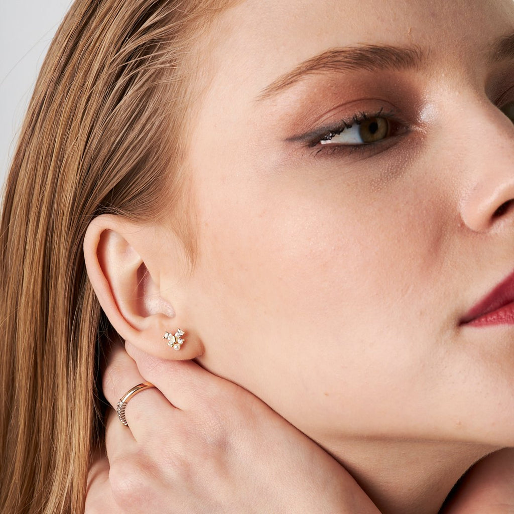 İnci Taşlı Kelebek Piercing - 925 GÜMÜŞ