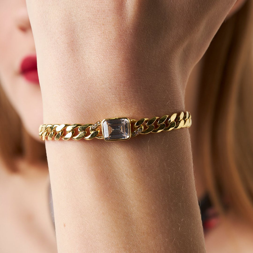 Baget Taşlı Zincir Bileklik - 925 GÜMÜŞ