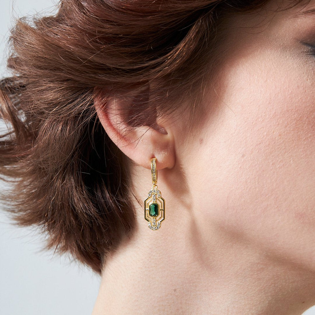 Yeşil Baget Taşlı Küpe - 925 GÜMÜŞ