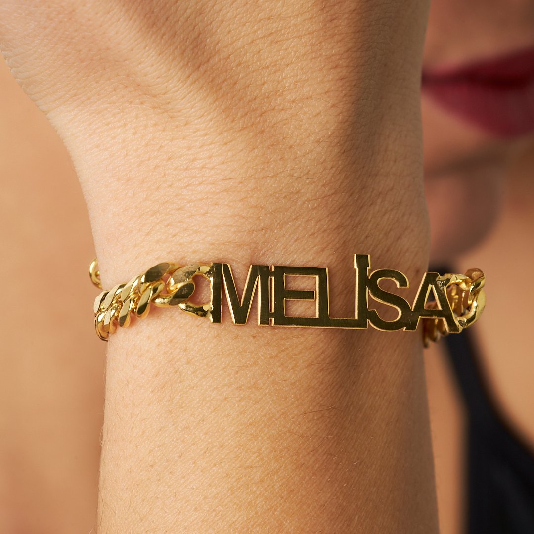 Küba Zincirli Kalın İsim Bileklik - 925 GÜMÜŞ