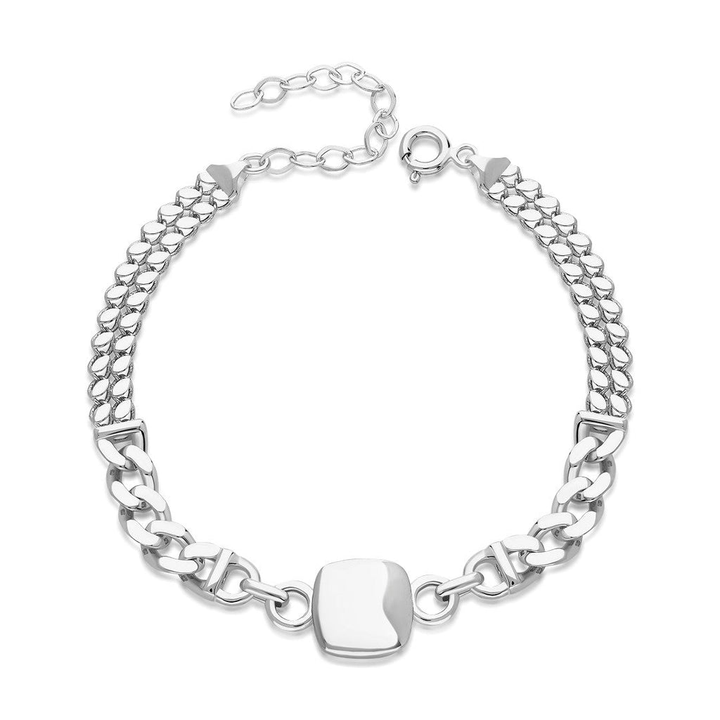 Basit Kare Model İki Zincirli Bileklik - 925 GÜMÜŞ
