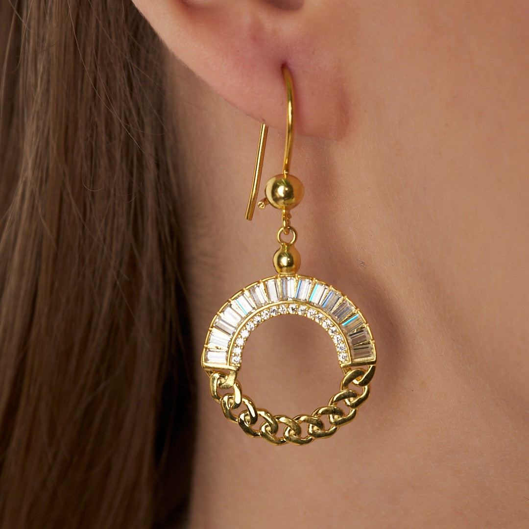 Baget Taşlı Oval Küpe - 925 GÜMÜŞ