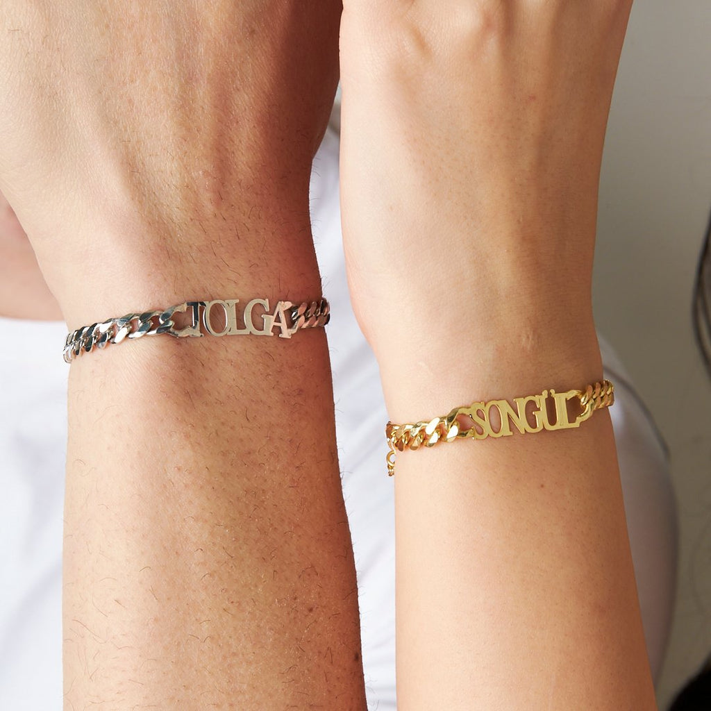 Küba Zincir İsimli Bileklik Seti - 925 GÜMÜŞ