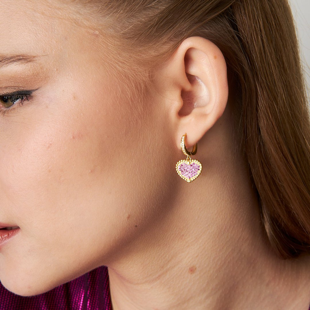 Renkli Taşlı Kalp Küpe - 925 GÜMÜŞ