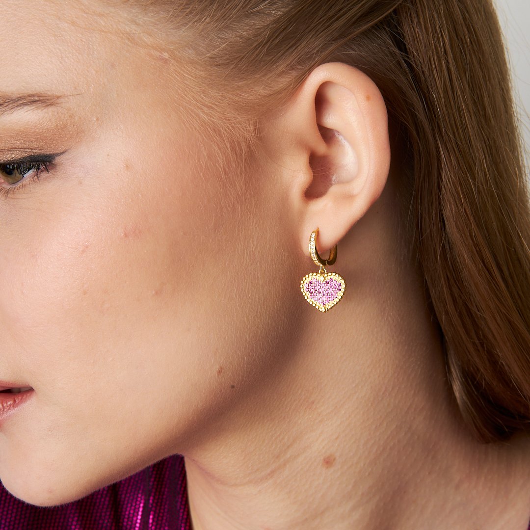 Renkli Taşlı Kalp Küpe - 925 GÜMÜŞ