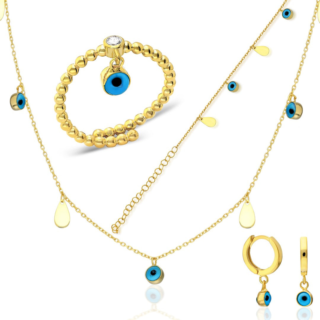 Dörtlü Nazar Boncuğu Seti - 925 GÜMÜŞ
