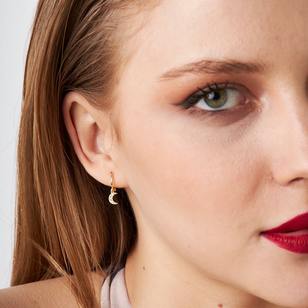 Taşlı Ay Piercing - 925 GÜMÜŞ