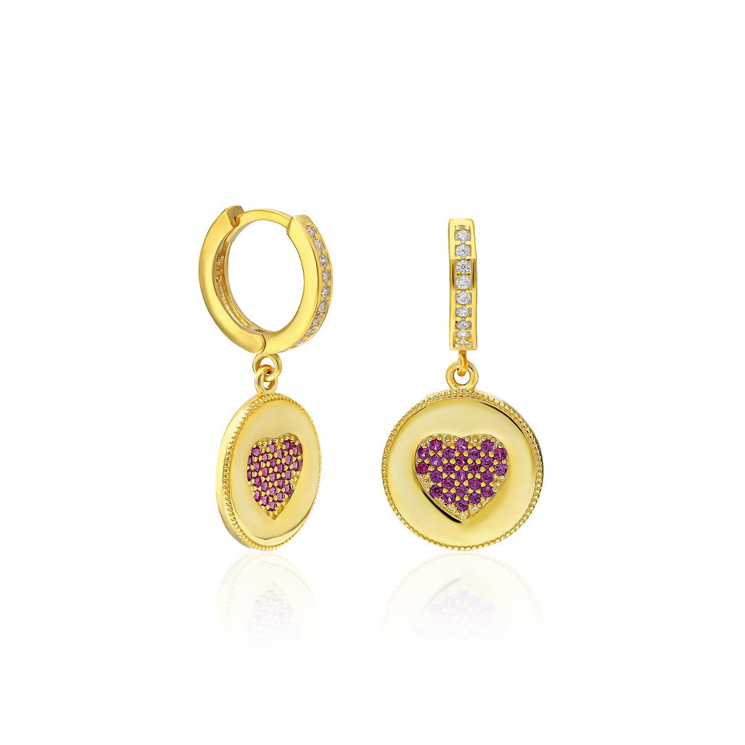 Plaka Taşlı Kalp Küpe - 925 GÜMÜŞ