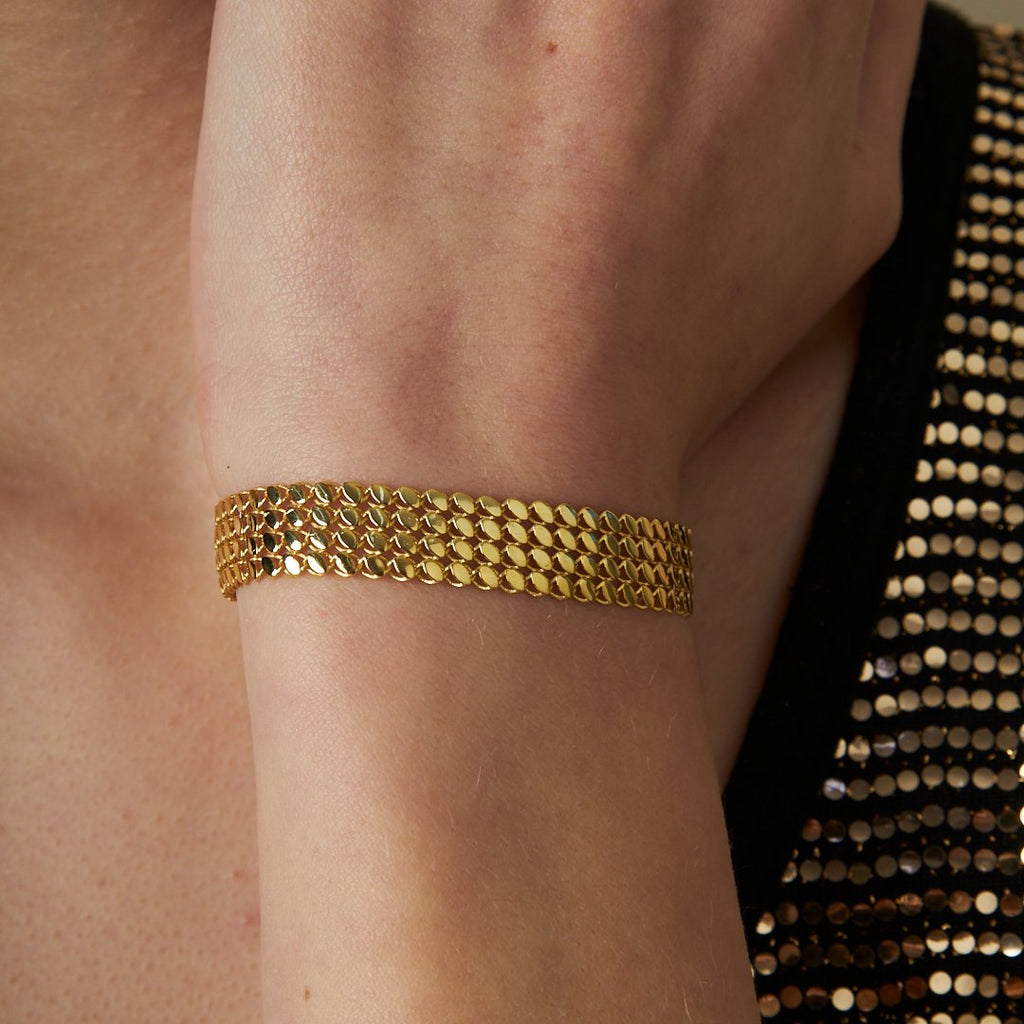 Beş Sıra Kalın Balıksırtı Bileklik - 925 GÜMÜŞ