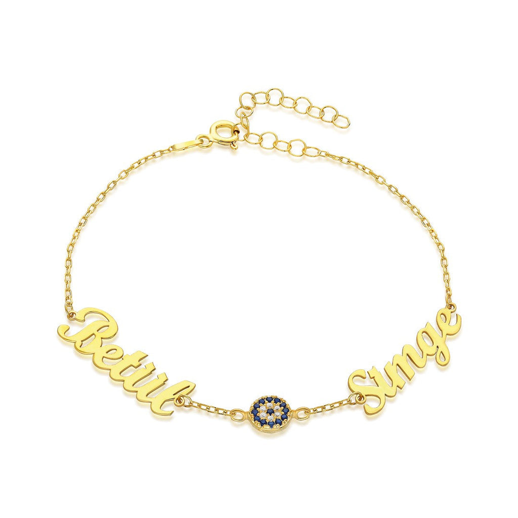 Nazar Taşlı İki İsimli Bileklik - 925 GÜMÜŞ