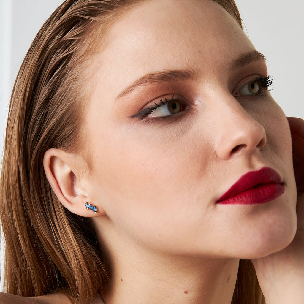 Mavi Taşlı Baget Piercing - 925 GÜMÜŞ