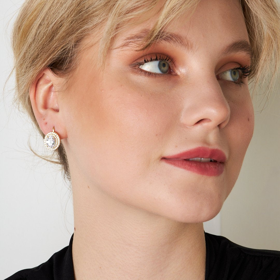 Parlak Pırlantalı Küpeler - 925 GÜMÜŞ