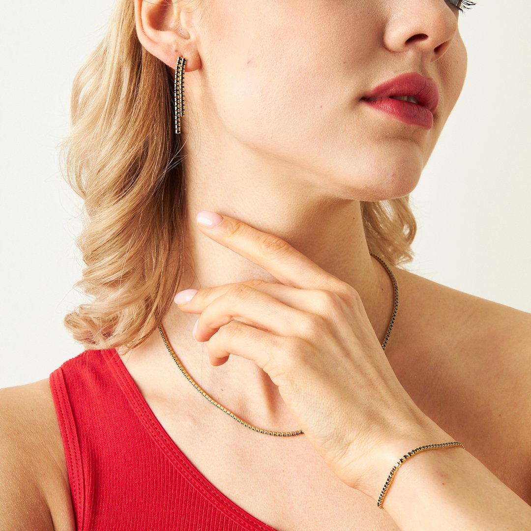 Siyah taşlı Su Yolu Seti - 925 GÜMÜŞ