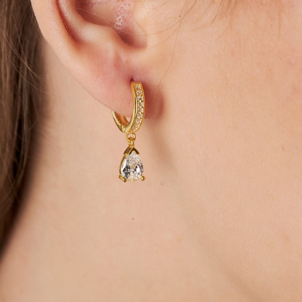 Gözyaşı Taşlı Halka Küpe - 925 GÜMÜŞ