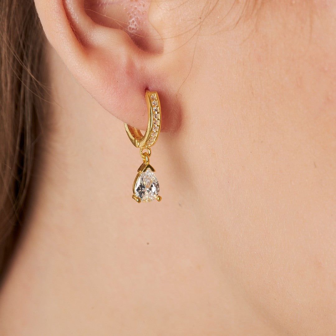 Gözyaşı Taşlı Halka Küpe - 925 GÜMÜŞ