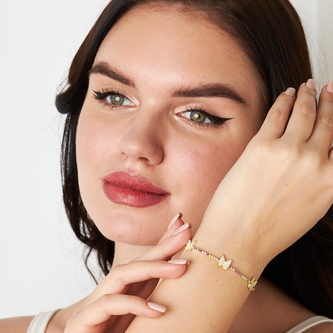 Üç Kelebekli Renkli Su Yolları Bileklik - 925 GÜMÜŞ