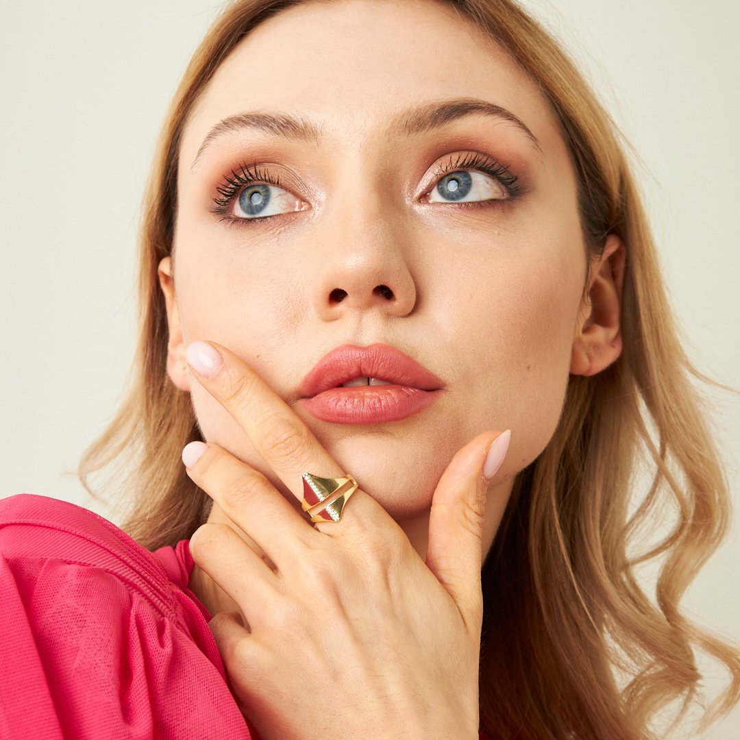 İki Sıra Taşlı Süslü Yüzük - 925 GÜMÜŞ