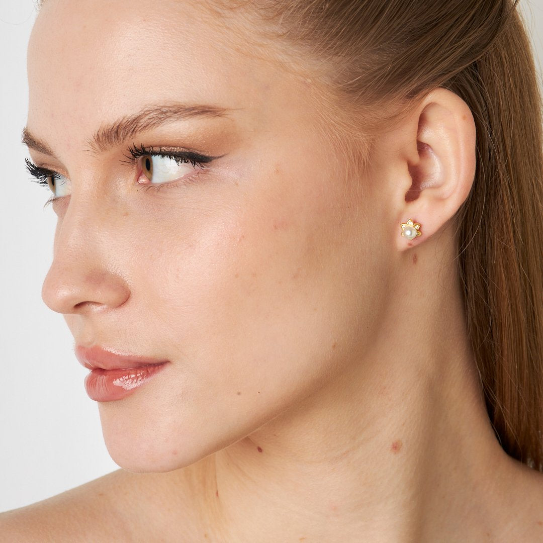 İncili Çiçek Küpeleri - 925 GÜMÜŞ