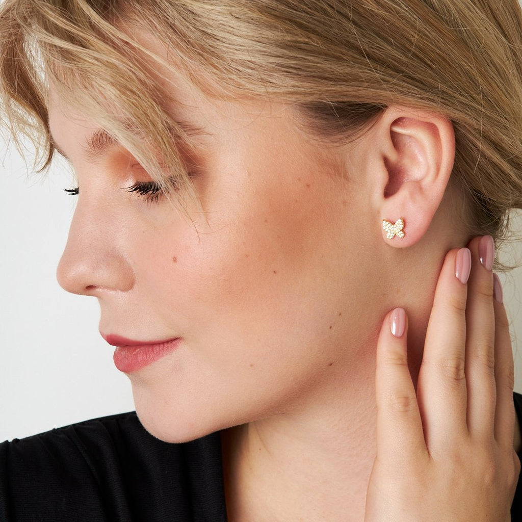 Taşlı Kelebek Küpe - 925 GÜMÜŞ