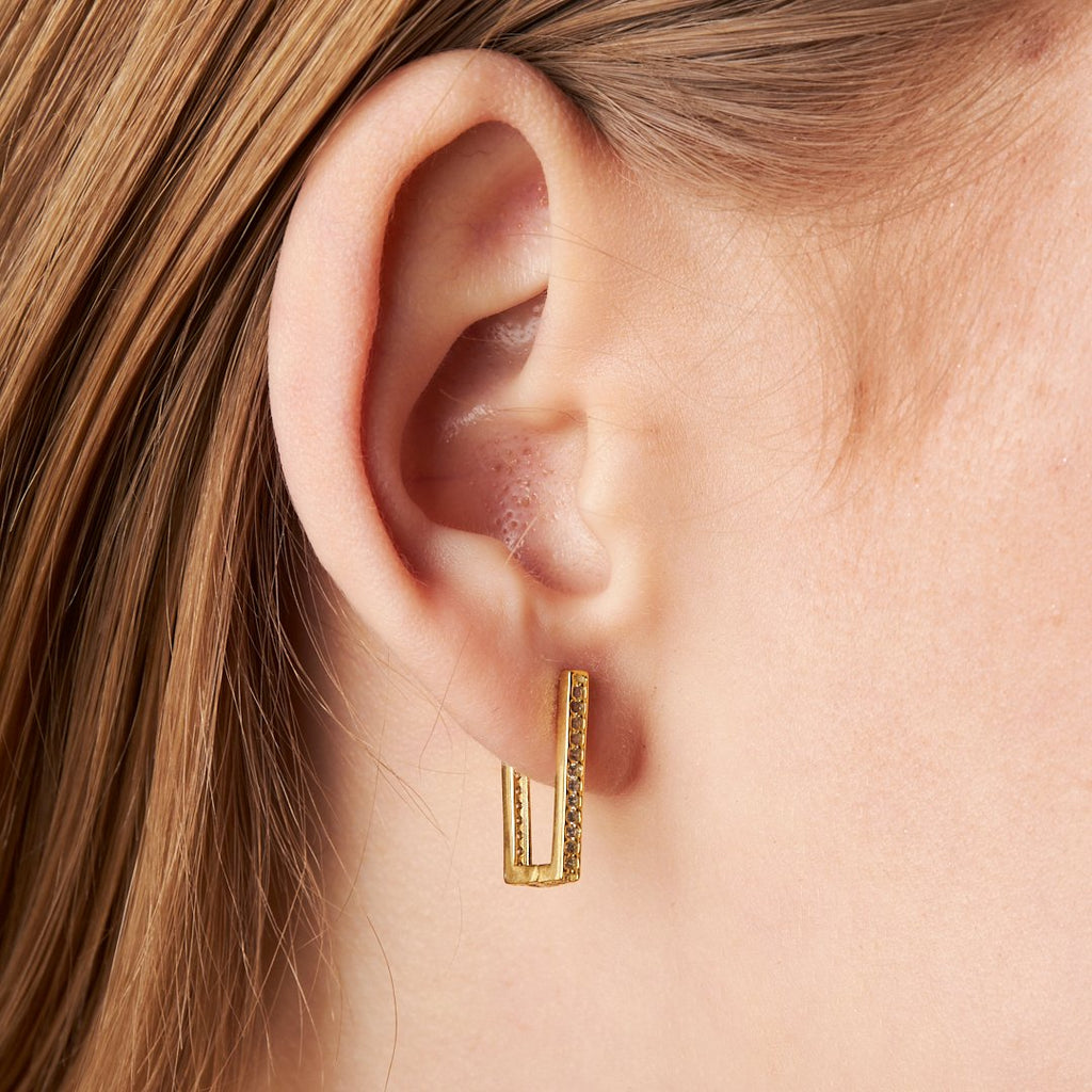 Taşlı Dikdörtgen Küpe - 925 GÜMÜŞ