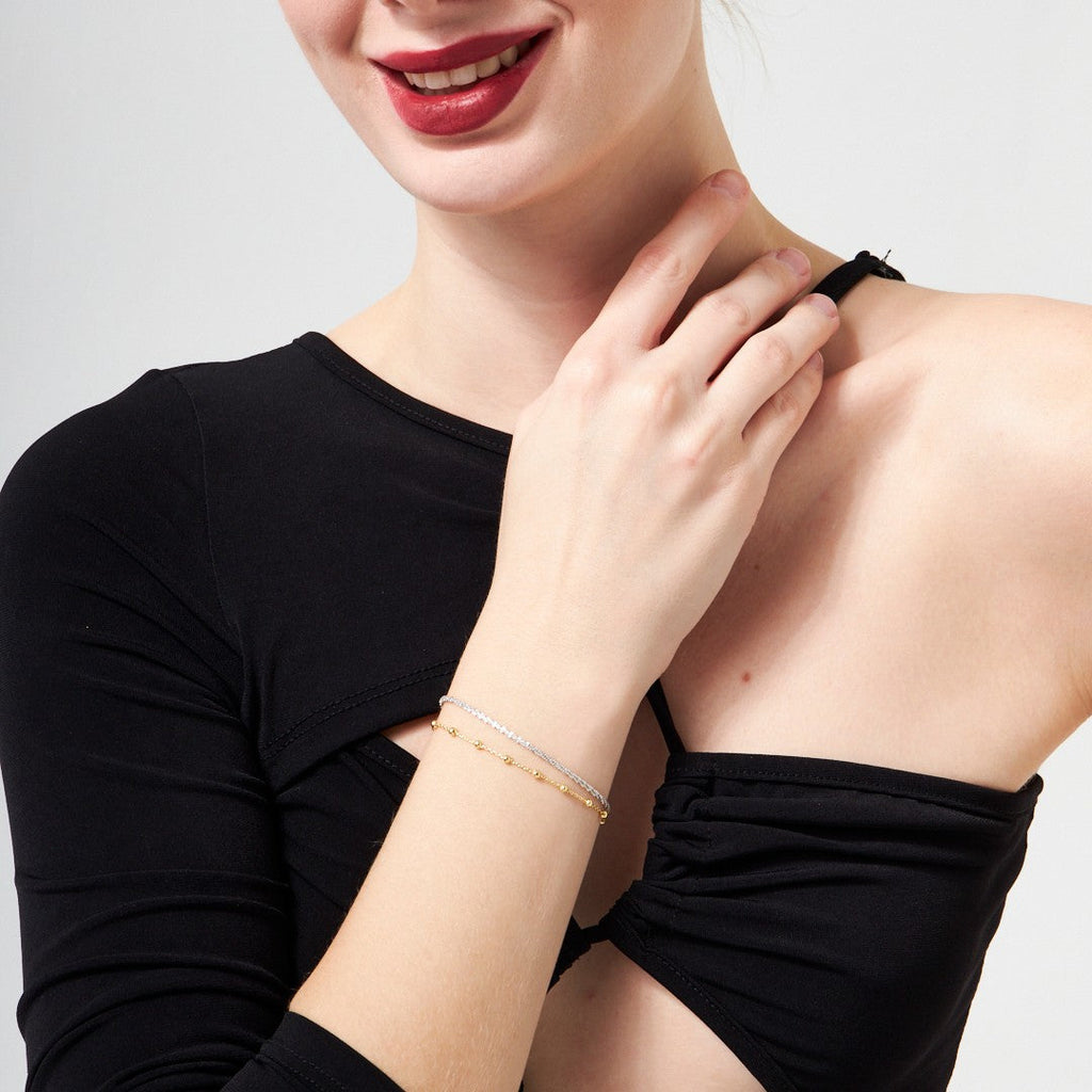 Dorica Toplu Çift Zincir Bileklik - 925 GÜMÜŞ