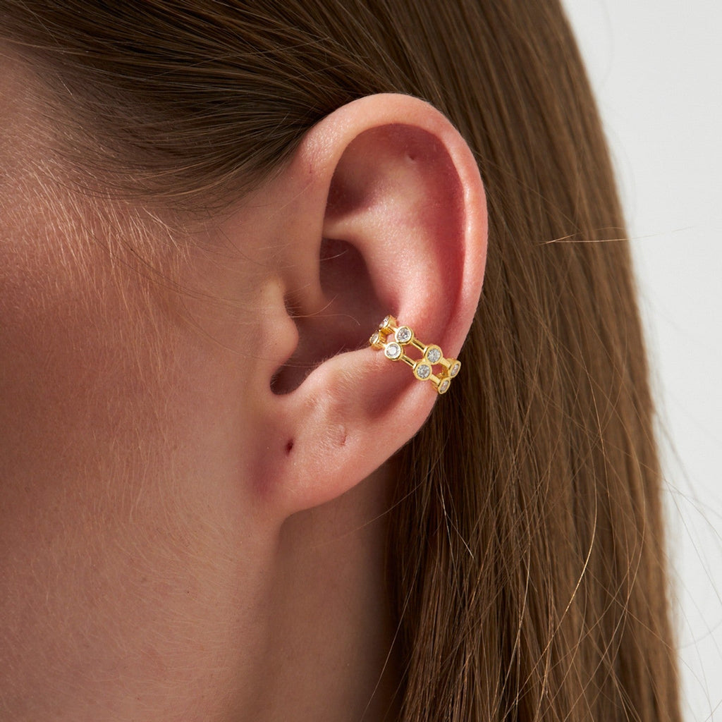 İki Sıra Taşlı Kıkırdak Küpe - 925 GÜMÜŞ